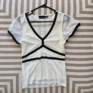 The Limited Sheer Short Sleeve V Neck Lace Blouse